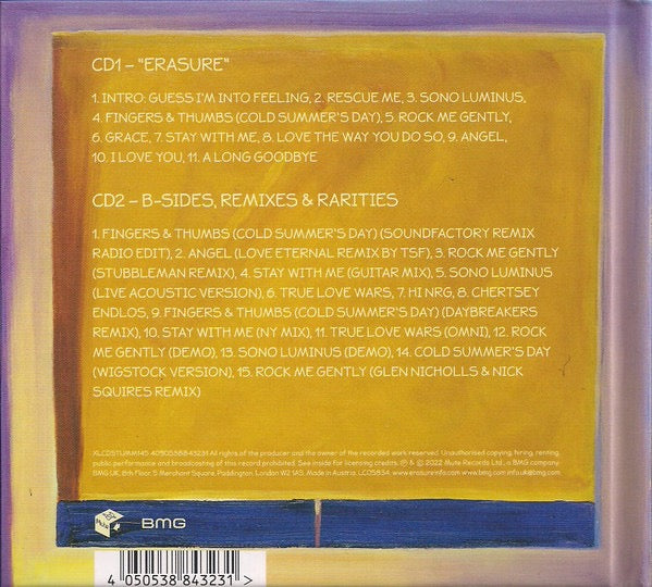 Image of Back Cover of 2xCD - M/M - ERASURE, Erasure (Mute; XLCDSTUMM145, Europe 2022 Reissue, Book Sleeve), Still SEALED In Stickered Shrinkwrap,  - 1336430E