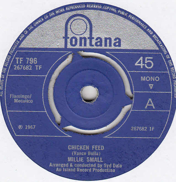 Image of Front Cover of 7" - /VG+ - MILLIE SMALL, Chicken Feed / Wings Of A Dove (Fontana; TF 796, UK 1967, 3-Prong Centre), ,  - 1456191S