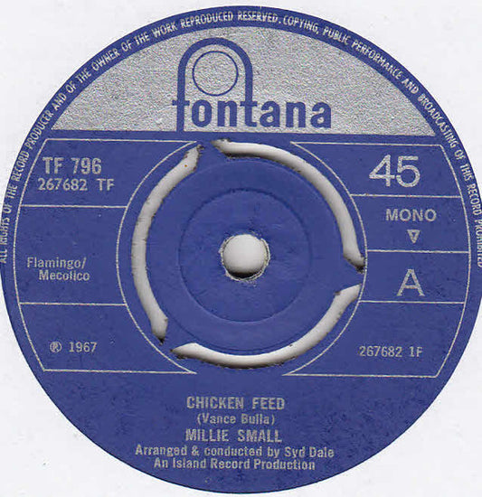 Image of Front Cover of 7" - /VG+ - MILLIE SMALL, Chicken Feed / Wings Of A Dove (Fontana; TF 796, UK 1967, 3-Prong Centre), ,  - 1456191S