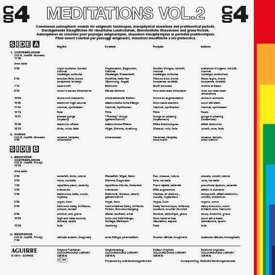 Image of Back Cover of LP - VG+/VG+ - JOEL VANDROOGENBROECK, Meditations Vol. 2 (Aguirre Records; ZORN35, Belgium 2014 Reissue, Limited Edition of 500, 180 Gram Vinyl, Brainticket), ,  - 2626202E