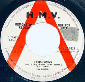 Image of Front Cover of 7" - VG/VG+ - RAY CHARLES, I Gotta Woman / Without A Song (His Master's Voice; POP 1437, UK , Promo, Company Sleeve, 4 prong centre), Light marks. Strong VG+. Sticker on label. Centre intact.,  - 1456126S
