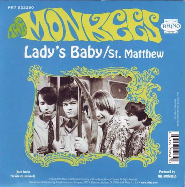 Image of Back Cover of 7" - VG+/VG+ - THE MONKEES, St. Matthew / Lady's Baby (Rhino Records; PR7 522250, US , Promo, Picture Sleeve, Limited Edition of 1,000), ,  - 1456170S