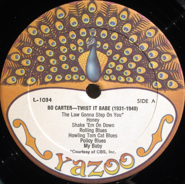 Image of Label Cover of LP - VG+/VG+ - BO CARTER, Twist It Babe 1931-1940 (Yazoo; L-1034, US Reissue, Pasteback Sleeve), ,  - 1416170C