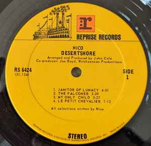 Image of Label Cover of LP - VG+/VG+ - NICO, Desertshore (Reprise Records; RS 6424, US 1970, Textured Sleeve, Company Inner, Terre Haute Pressing), Strong VG+ vinyl. 3x4cm bottom left corner cut to sleeve, still nice though.,  - 1416131C