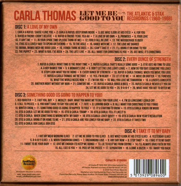 Image of Back Cover of 4xCD - EX/EX - CARLA THOMAS, Let Me Be Good To You (The Atlantic & Stax Recordings 1960-1968) (SoulMusic Records; QSMCR-5196BX, UK 2020, Box Set), ,  - 1456255S