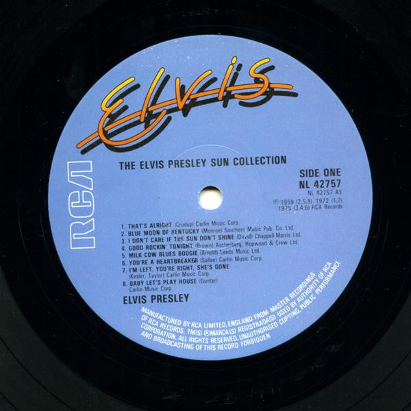 Image of Label Cover of LP - VG/VG+ - ELVIS PRESLEY, The Sun Collection (RCA Blue Labels; NL 42757, UK 1979 Reissue, Mono), Pen mark on one label.,  - 1416180C
