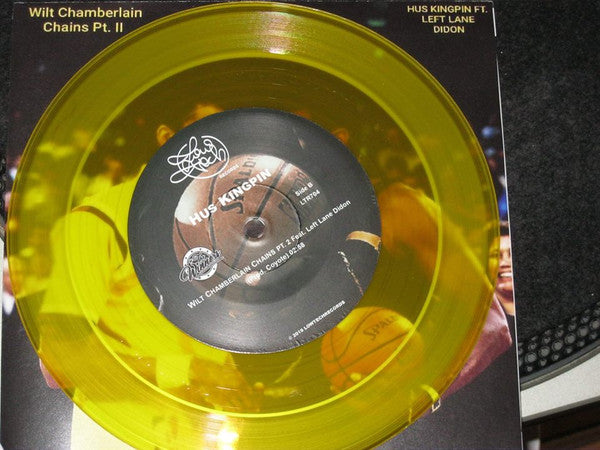 Image of Label Cover of 7" - EX/EX - HUS KINGPIN X LEFT LANE DIDON, Wilt Chamberlain Chains (Lowtechrecords; LTR704, Europe 2019, Picture Sleeve, Limited Edition of 111 / Yellow Vinyl / Solid Centre), ,  - 1456269S