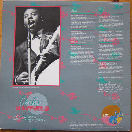 Image of Back Cover of LP - VG+/VG - CURTIS MAYFIELD, We Come In Peace With A Message Of Love (CRC; CRC 2001, US 1985), ,  - 3726197E