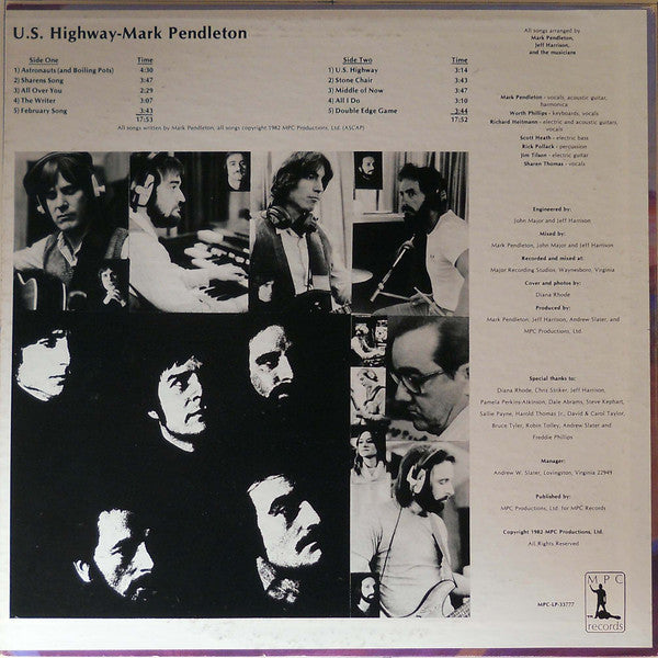 Image of Back Cover of LP - VG/VG - MARK PENDLETON, U.S. Highway (MPC Records; MPC-LP-33777, US 1982), ,  - 1426067E