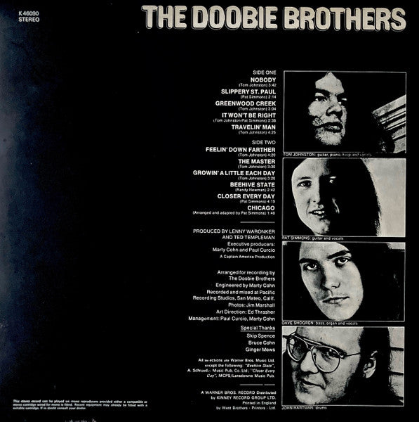 Image of Back Cover of LP - VG+/VG+ - THE DOOBIE BROTHERS, The Doobie Brothers (WB Burbank without w Logo on Rim; K46090, UK 1970s Reissue), ,  - 1426294E