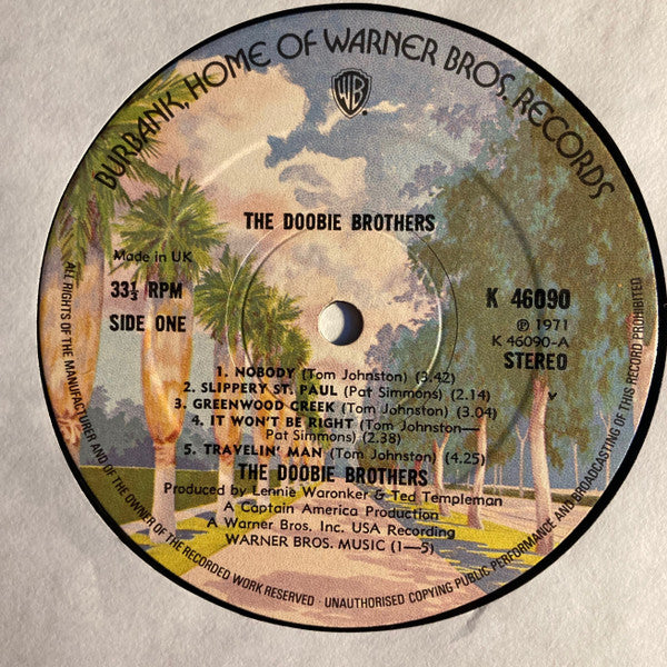 Image of Label Cover of LP - VG+/VG+ - THE DOOBIE BROTHERS, The Doobie Brothers (WB Burbank without w Logo on Rim; K46090, UK 1970s Reissue), ,  - 1426294E