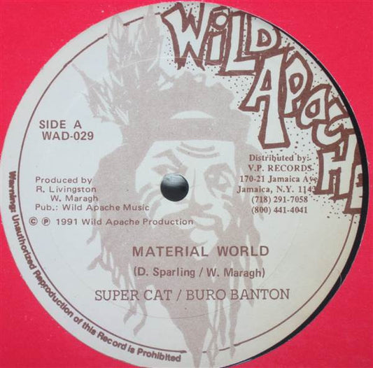 Image of Front Cover of 12" - VG+/VG+ - SUPER CAT & BURRO BANTON, Material World / Draft We Fi War (Wild Apache; WAD-029, US 1991, VP Disco 45 Sleeve), ,  - 1426249E