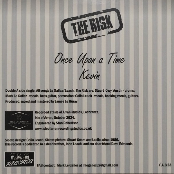 Image of Back Cover of 7" - EX/EX - THE RISK, Once Upon A Time / Kevin (F.A.B. ; F.A.B 23, UK 2025, Picture Sleeve, Milky Clear Vinyl, Limited Edition of 125), Looks Unplayed,  - 1426282E