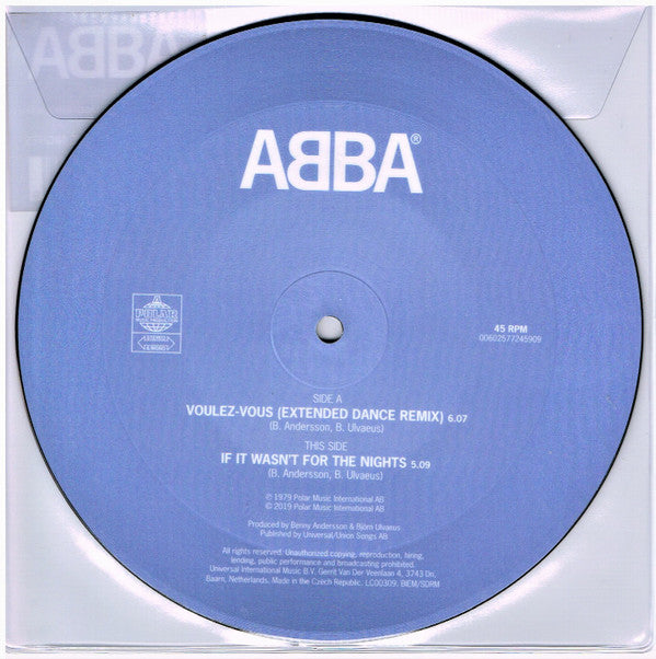 Image of Back Cover of 7" - EX/EX - ABBA, Voulez-Vous (Extended Dance Remix) (Polar ; 00602577245909, Europe 2019 Reissue, Stickered Plastic Sleeve, Picture Disc), ,  - 1426262E