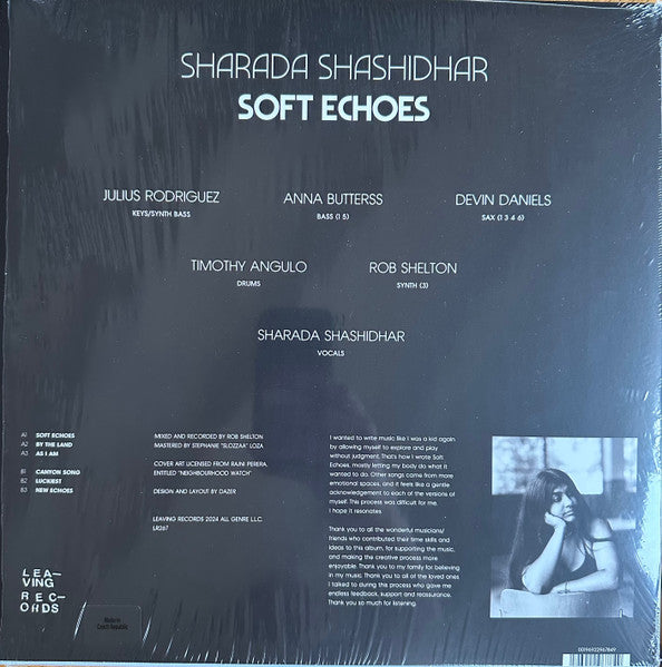 Image of Back Cover of LP - VG+/VG - SHARADA SHASHIDHAR, Soft Echoes (Leaving Records; HT54 162478.1, US 2024), Stickered shrink,  - 1416408C