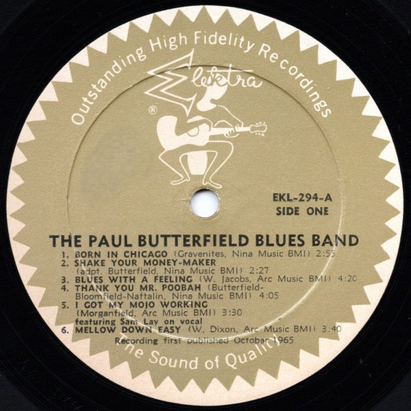 Image of Label Cover of LP - VG/G+ - THE PAUL BUTTERFIELD BLUES BAND, The Paul Butterfield Blues Band (Elektra ; EKL 294, US 1965, Mono), Side one nearer to VG with a few light marks and hairlines, Side two nearer to G with some long light marks and more hairlines, Sleeve intact, Wear to edges, Corner wear and name on rear sleeve. ,  - 1416390C