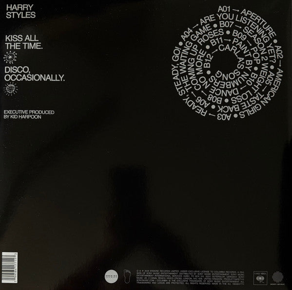 Image of Back Cover of LP - EX/VG+ - HARRY STYLES, Kiss All The Time. Disco, Occasionally. (Columbia; 19958417711, Europe 2026, Gatefold, Inner & Booket, 180g Black Vinyl), Still In Opened Shrinkwrap With Hype Sticker,  - 4216651C