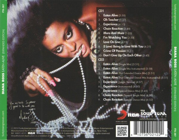 Image of Back Cover of CD - VG/VG+ - DIANA ROSS, Eaten Alive (Funkytowngrooves; FTG-387, US 2014 Reissue), Crack on Case (back),  - 1456496S