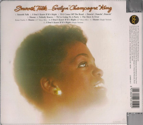 Image of Back Cover of CD - VG/VG+ - EVELYN "CHAMPAGNE" KING*, Smooth Talk (Big Break Records; CDBBR 0015, UK 2010 Reissue), Opened Instore, Crack on case (front),  - 1456498S