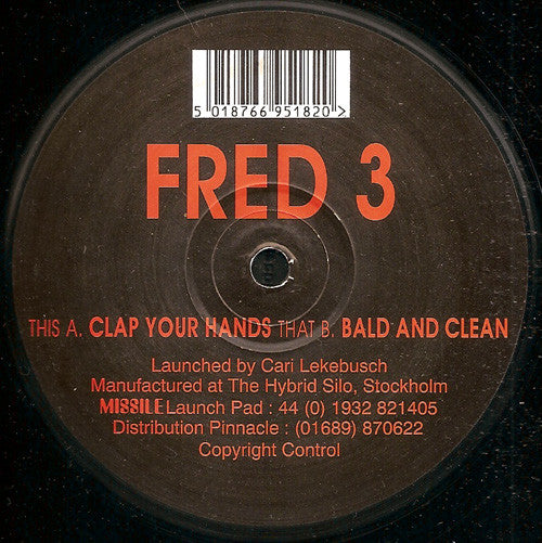 Image of Front Cover of 2x12" - /G+ - FRED (CARI LEKEBUSCH), Fred 3 (Missile Records; Missile 6, UK 1995), Writing and staining on labels, A Clap Your HandsB Bald And CleanC Jump 3D Jump 4 - 1416539C