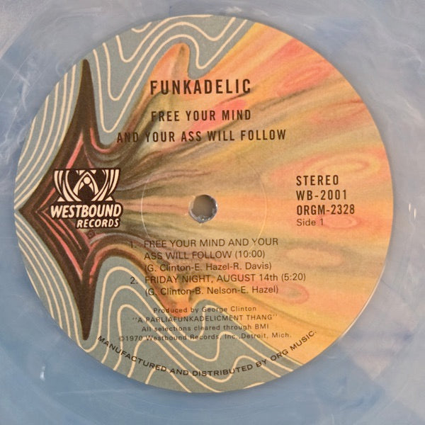 Image of Label Cover of LP - NEW/NEW - FUNKADELIC, Free Your Mind And Your Ass Will Follow (Org Music; ORGM2328LP-C1, Europe 2026 Reissue, Indie Exclusive Blue Mist Vinyl), , Free Your Mind And Your Ass Will Follow is the second album from funk innovators Funkadelic, arriving in 1970 mere months after their trailblazing debut. Famously originating from a single LSD-fueled marathon session, the record saw the band honing their songcraft, while still allowing plenty of space for mind-bending exploratory jams.