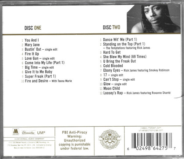 Image of Back Cover of 2xCD - VG+/VG+ - RICK JAMES, Gold (Motown; B0003608-02, US 2005), Opened Instore,  - 1456535S