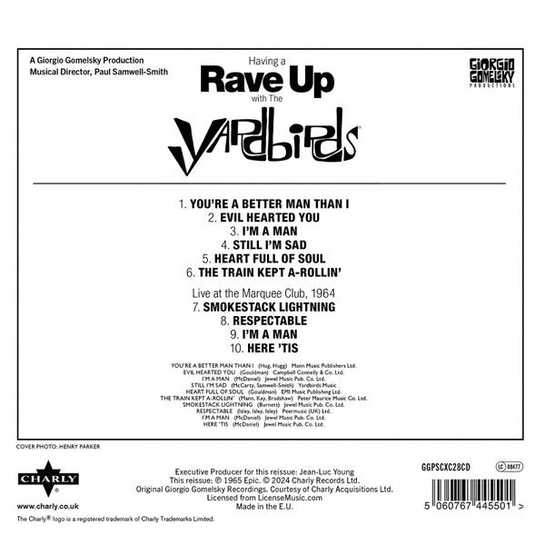 Image of Back Cover of CD - VG+/VG+ - THE YARDBIRDS, Having A Rave Up With The Yardbirds (Charly Records; GGPSCXC28CD, Europe 2024 Reissue, Digipak), ,  - 1416551C