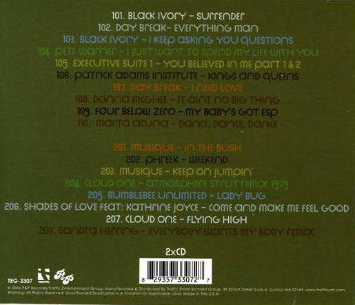Image of Back Cover of 2xCD - VG+/EX - PATRICK ADAMS, The Master Of The Masterpiece (The Very Best Of Mr. Patrick Adams) (Traffic Entertainment Group ; TEG-3307, US 2006), Opened Instore, Signs of Sticker on Jewel Case,  - 1456570S