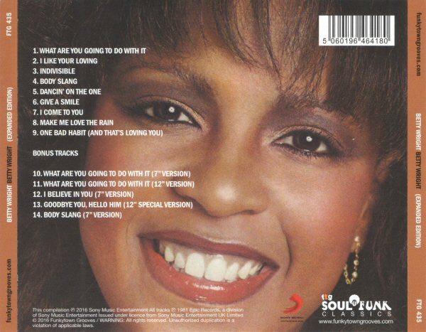 Image of Back Cover of CD - EX/EX - BETTY WRIGHT, Betty Wright (Funkytowngrooves; FTG 435, UK 2016), Opened Instore,  - 1456571S