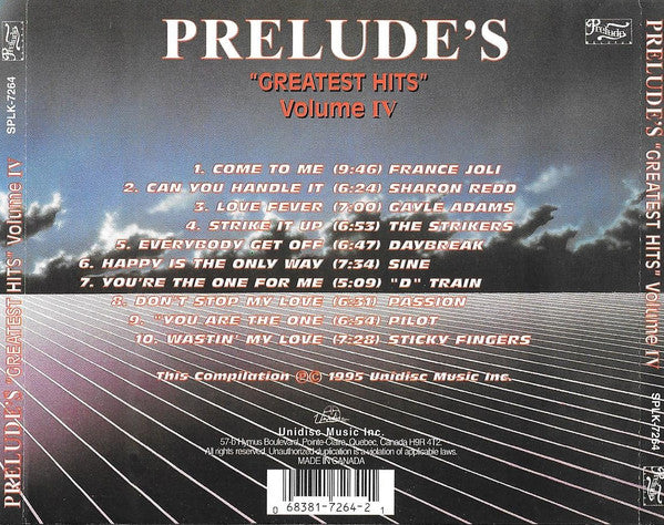 Image of Back Cover of CD - VG+/VG+ - VARIOUS, Prelude's Greatest Hits - Volume IV (Unidisc; SPLK-7264, Canada 1995), Opened Instore,  - 1456545S