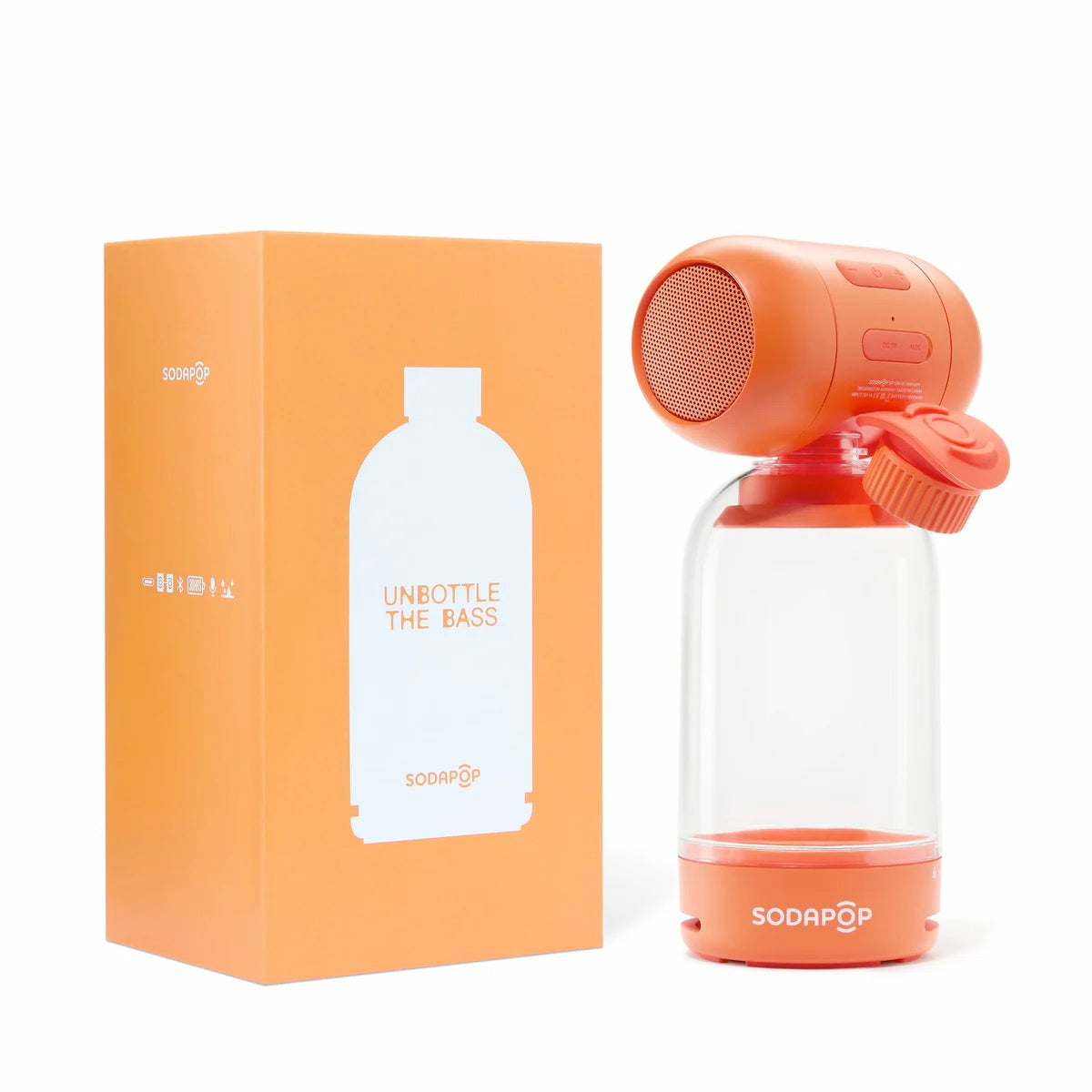 Image of Label Cover of Accessories - NEW/NEW - SODAPOP, Sodapop - Bluetooth Speaker - Sunburn (Sodapop; , Europe 2026, High-quality stereo sound engineered for clarity and punch with innovative bass-enhancing design. Compact, lightweight and stylish; perfect for travel, festivals and picnics. Bluetooth 5.0 connectivity for seamless pairing and TWS. Class leading battery life of over 30 hours. Sustainable packaging and free carry pouch.), , Sodapop s unique and protected design is a world-first in portable 