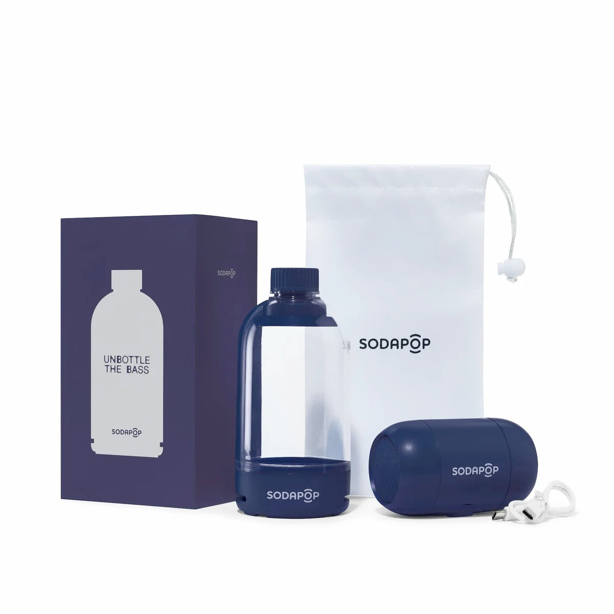 Image of Back Cover of Accessories - NEW/NEW - SODAPOP, Sodapop - Bluetooth Speaker - Midnight (Sodapop; , Europe 2026, High-quality stereo sound engineered for clarity and punch with innovative bass-enhancing design. Compact, lightweight and stylish; perfect for travel, festivals and picnics. Bluetooth 5.0 connectivity for seamless pairing and TWS. Class leading battery life of over 30 hours. Sustainable packaging and free carry pouch.), , Sodapop s unique and protected design is a world-first in portable 