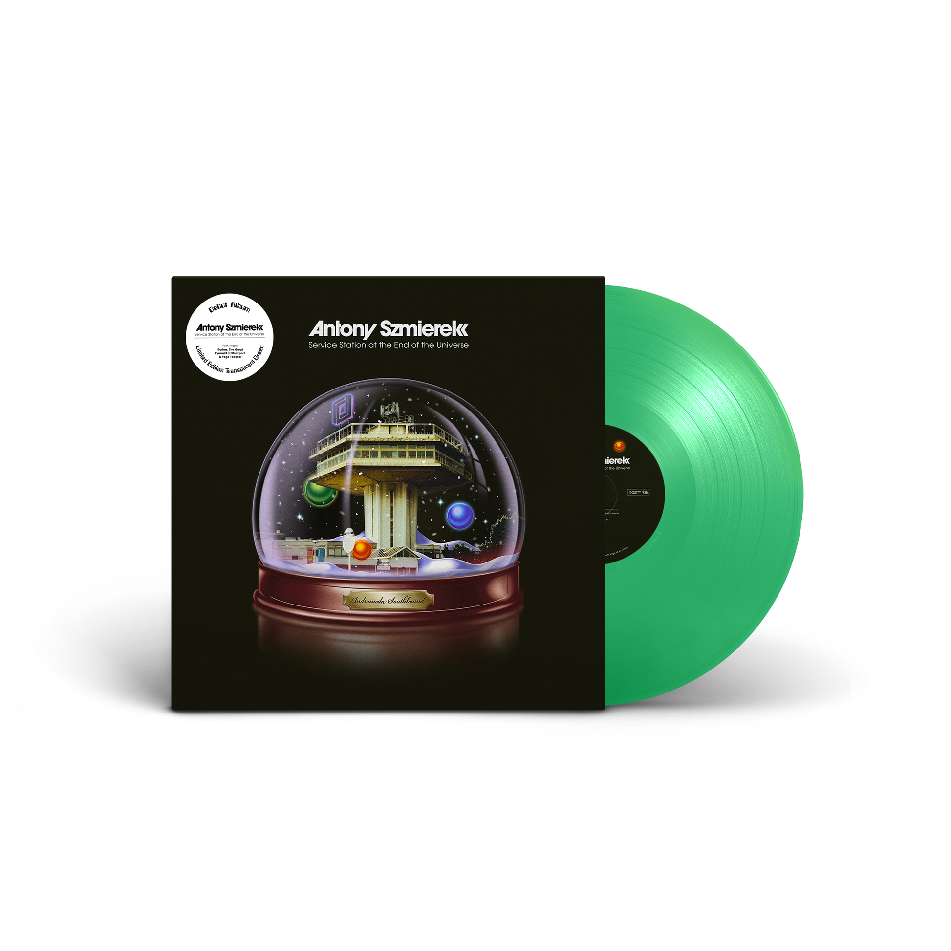 Image of Back Cover of LP - NEW/NEW - ANTONY SZMIEREK, Service Station At The End Of The Universe (Mushroom Group; MUSH008LP5, Europe 2026 Reissue, Inner, Transparent Green Vinyl), , Manchester-based poet, writer and producer Antony Szmierek releases his debut album, Service Station At The End Of The Universe. The past few years have been a wild ride for the artist. Cutting his teeth on the Manchester spoken word scene and gaining notoriety for his seamless flow skewering everything from the hardships of co