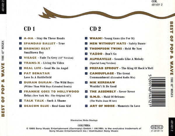 Image of Back Cover of 2xCD - VG+/VG+ - VARIOUS, Best Of Pop & Wave - The 12" Mixes (Columbia; 481491 2, Germany 1995), Strong VG+,  - 1556042S