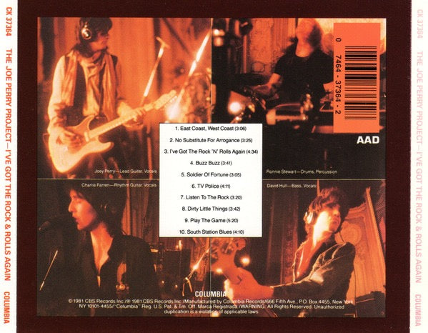 Image of Back Cover of CD - VG+/VG+ - THE JOE PERRY PROJECT, I've Got The Rock 'N' Rolls Again (Columbia; CK 37364, US , Jewel Case), Nice copy showing minimal sign of use.,  - 1516006C