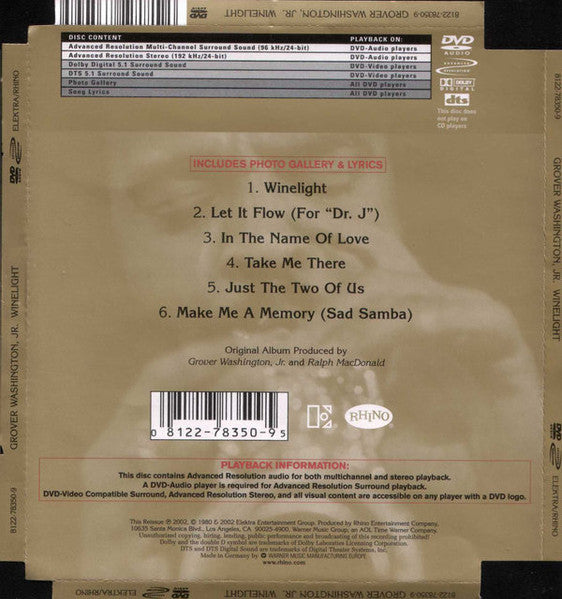 Image of Back Cover of DVD - EX/EX - GROVER WASHINGTON, JR., Winelight (Elektra; 8122-78350-9, Europe 2002), Opened Instore,  - 1556044S