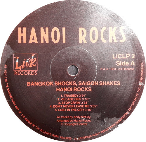 Image of Label Cover of LP - VG/VG - HANOI ROCKS, Bangkok Shocks, Saigon Shakes, Hanoi Rocks (Lick Records; LICLP 2, UK 1983), ,  - 1526014E