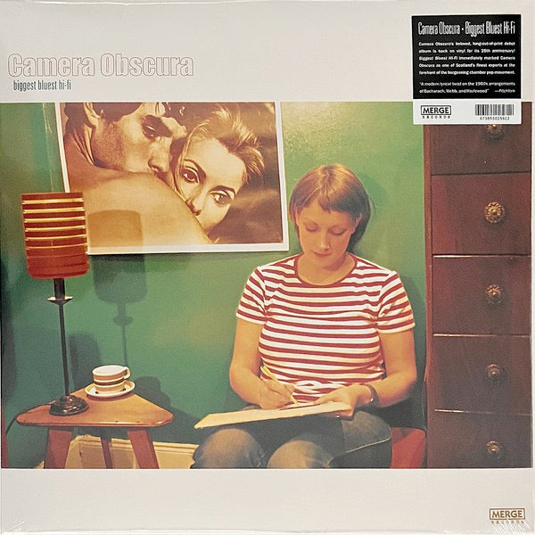 Image of Front Cover of LP - NEW/NEW - CAMERA OBSCURA, Biggest Bluest Hi-Fi (Merge Records; MRG256LP, UK 2026 Reissue), , On May 8, 2026, Camera Obscura will celebrate the 25th anniversary of their debut album, Biggest Bluest Hi-Fi, with a vinyl reissue via Merge Records. Out-of-print on the format since its initial UK release on Andmoresound in 2001, the 25th anniversary edition is the most definitive version of of Biggest Bluest Hi-Fi ever pressed to vinyl. - 1956082S