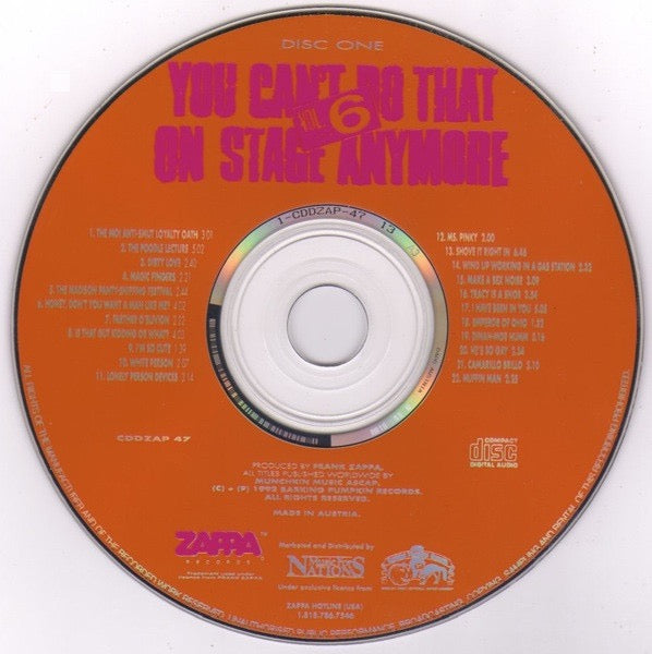 Image of Label Cover of 2xCD - VG+/VG+ - FRANK ZAPPA, You Can't Do That On Stage Anymore Vol. 6 (Zappa Records; CDDZAP 47, UK & Europe 1992, Fatbox Double Case, 2 Booklets), ,  - 1516009C