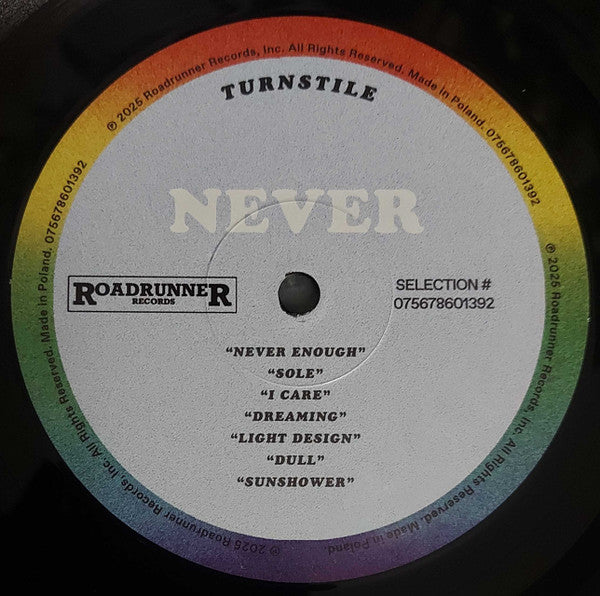 Image of Label Cover of LP - VG+/VG+ - TURNSTILE, Never Enough (Roadrunner Records; 075678601392, US 2025, Gatefold In O Card Sleeve), ,  - 1426328E