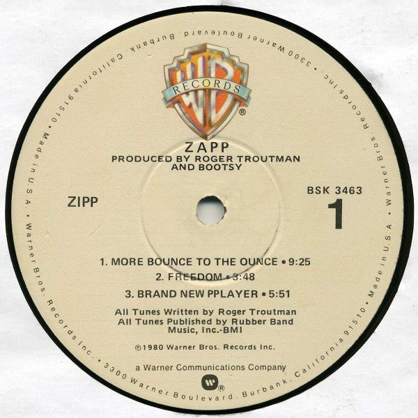 Image of Label Cover of 4744086S: LP - ZAPP, Zapp (Warner Bros; BSK 3463, US 1980, Winchester Pressing     ) Sturdy sleeve with some edge and ring wear. Hairlines across disc.  VG/G+