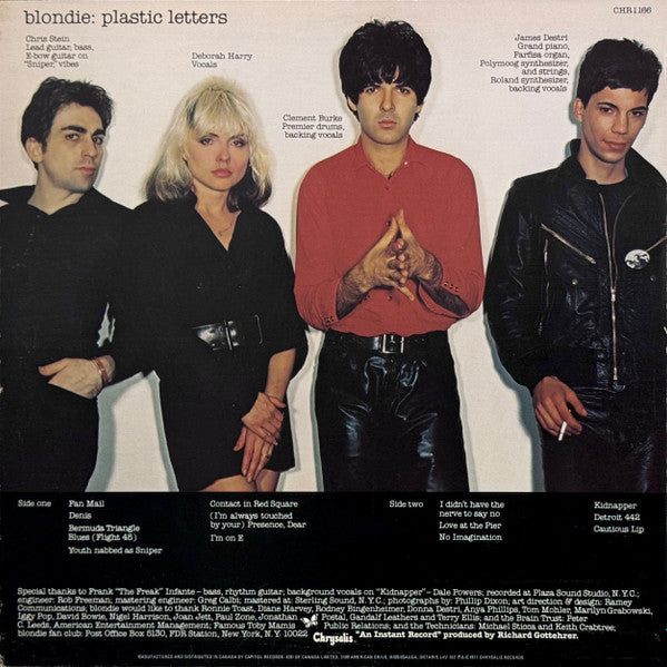 Image of Back Cover of LP - VG+/VG+ - BLONDIE, Plastic Letters (Chrysalis Blue/White; CHR-1166, Canada 1978), ,  - 1526050E