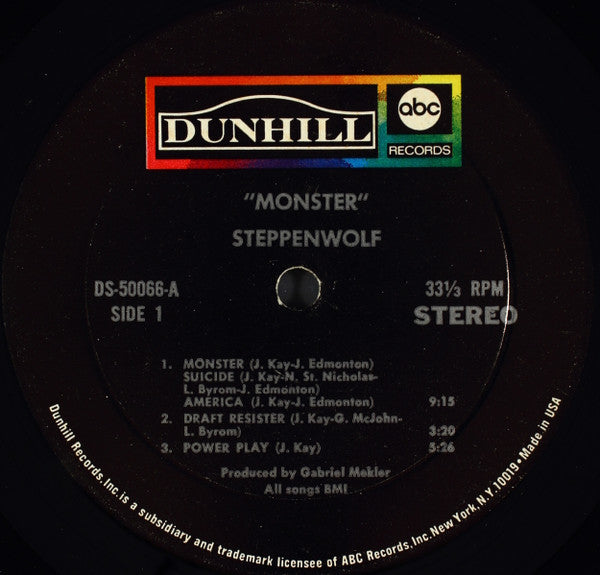 Image of Label Cover of LP - VG/VG - STEPPENWOLF, Monster (Dunhill; DS-50066, US 1969, Gatefold, Inner), ,  - 1526022E