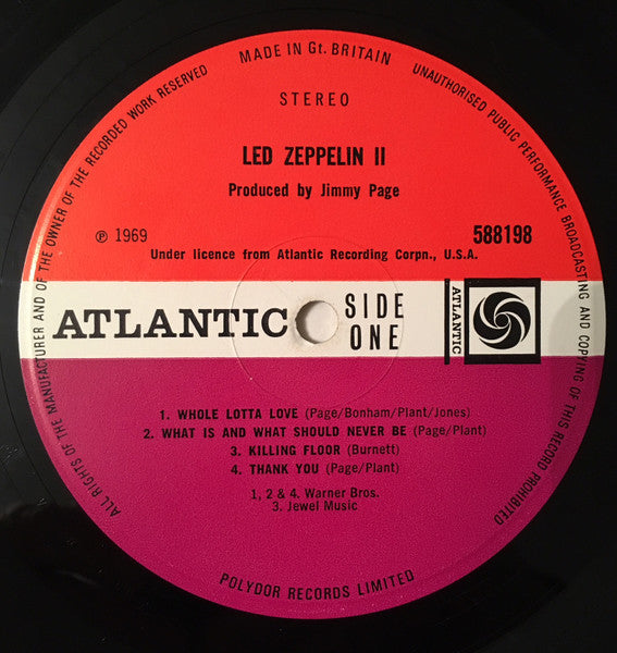 Image of Label Cover of LP - VG/G+ - LED ZEPPELIN, Led Zeppelin II (Atlantic Plum & Orange; 588198, UK 1970 Reissue, Gatefold, Killing Floor / Baldwin credits), ,  - 2226037E