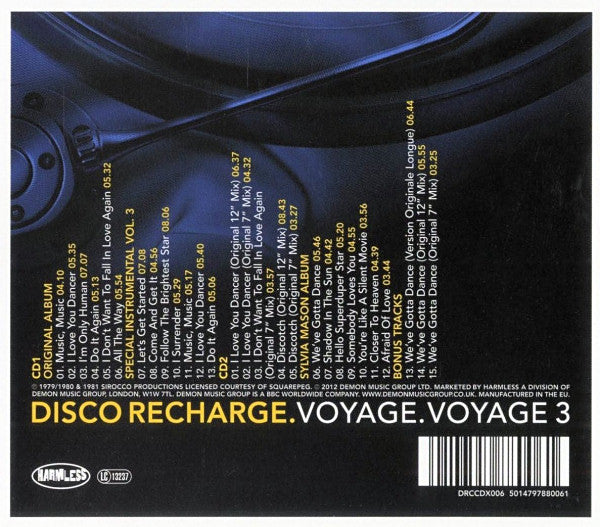 Image of Back Cover of 2xCD - EX/EX - VOYAGE, Voyage 3 (Harmless; DRCCDX006, UK 2012 Reissue, Jewel Case With O-Card), Opened Instore,  - 1556074S