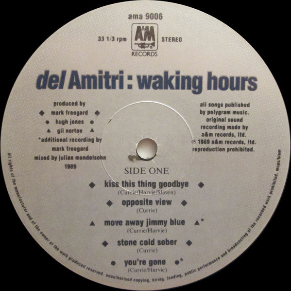 Image of Label Cover of LP - VG/VG+ - DEL AMITRI, Waking Hours (A&M Records; AMA 9006, Europe 1990 Reissue, Inner), ,  - 2926354E