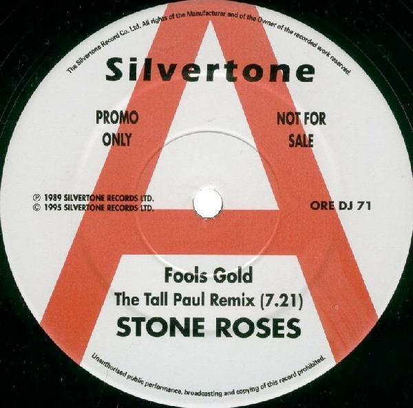 Image of Front Cover of 4244514S: 12" - THE STONE ROSES, Fools Gold '95 (Tall Paul Remix)/(Cricklewood Ballroom Mix) (Silvertone; OREDJ71, UK 1995, Promo, Generic) Hairlines, a few light scratches on side2  /VG