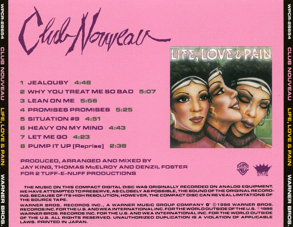 Image of Back Cover of CD - EX/EX - CLUB NOUVEAU, Life, Love & Pain (Warner Bros. Records; WPCR-28654, Japan 2015 Reissue, With Obi), Opened Instore,  - 1556106S