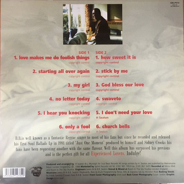 Image of Back Cover of LP - VG/VG+ - B.B. SEATON, Experienced Lover (Soul Beat; SBLP014, UK 1996, Glossy Sleeve), Shiny clean. Light corner wear on sleeve.,  - 1516120C
