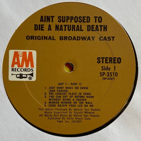Image of Label Cover of 2xLP - VG/VG - MELVIN VAN PEEBLES, Ain't Supposed To Die A Natural Death (Tunes From Blackness) (Original Broadway Cast Album) (A&M Records; SP 3510, US 1972, Gatefold, Company Inner), ,  - 1516150C